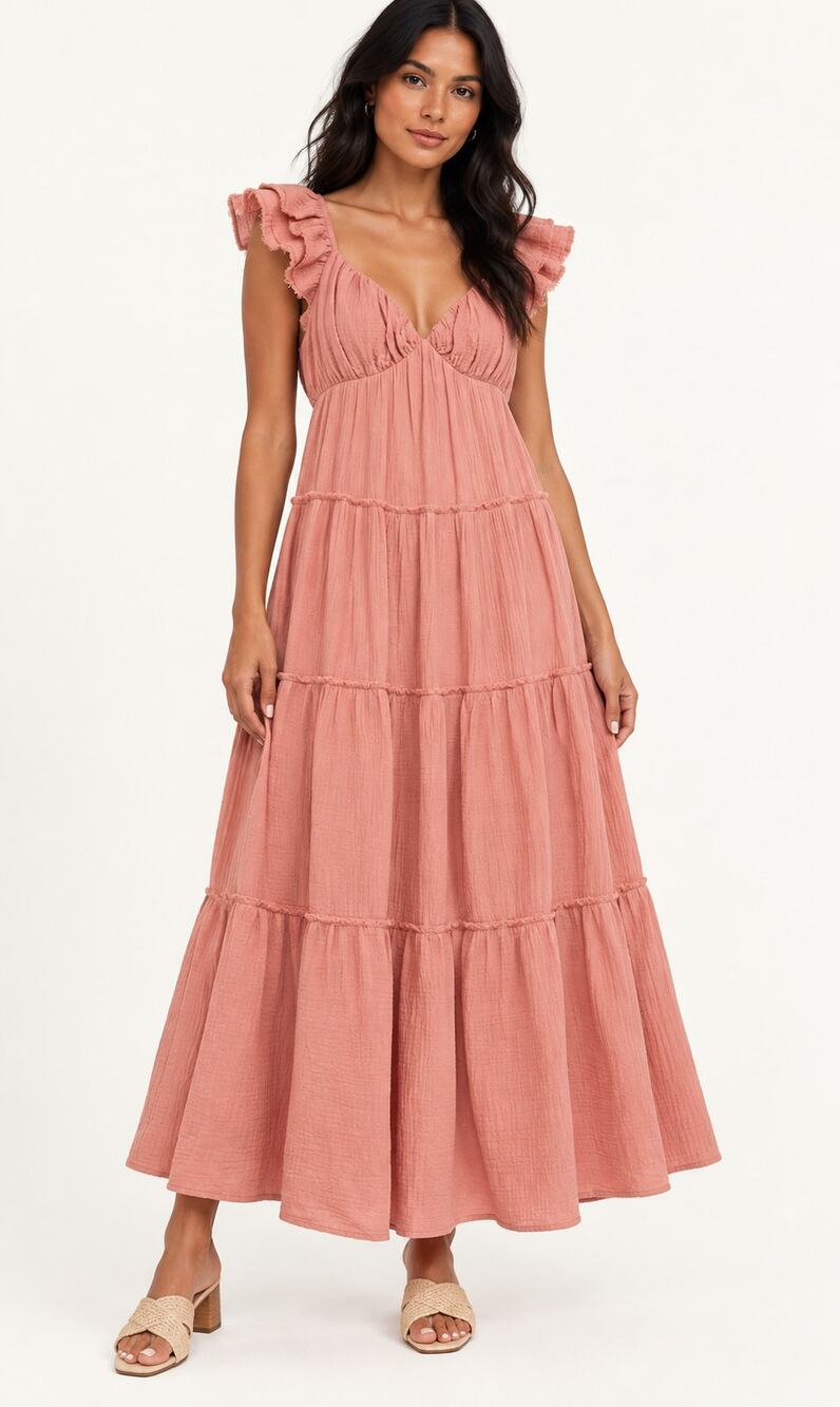 Free The Roses Sweetheart Tiered Maxi Dress Pink Ruffle Boho Womens Small NWT
